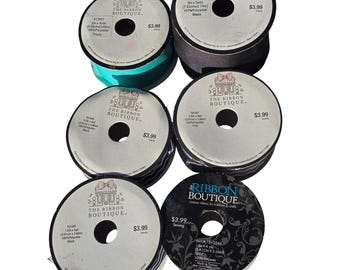 The Ribbon Boutique Assorted Ribbon Lot 6 Spools Chevron Grosgrain Black Grey A5