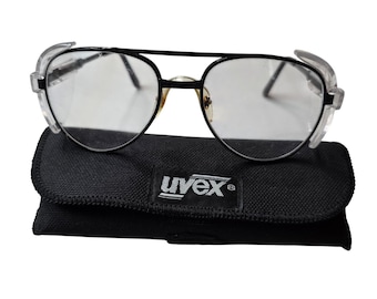 Vintage Uvex 9159 Safety Glasses Black Aviator Z87 Clear Side Shields 1996 F1