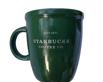 Starbucks Barista 2001 Forest Green Ceramic Coffee Mug 16oz Estd 1971 Logo E2