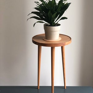 Medium Rose hue solid wood round toxic-free Beech Heartwood side table