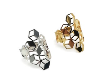 3D effect, optical illusion KEPLER cubes long adjustable ring Gold-plated 24k or silver plated. Original design
