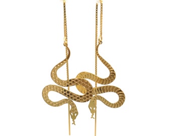 SNAKE threader ear threads Gold plated 24k fine gold or silver plated pendant