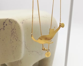 Gold stretched CAT necklace with curb chain different lengths original jewelry design