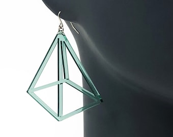 Large acrylic triangular acrylic earrings PYRAMIDE. Monochrome design Op art earrings  925 Sterling silver hooks