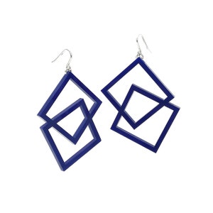 Acrylic geometric double square dangle earrings with 925 Sterling silver hooks