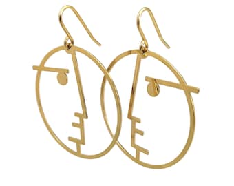 FACE profile earrings Light  earrings Gold plated 24k fine gold or silver plated with sterling silver attach