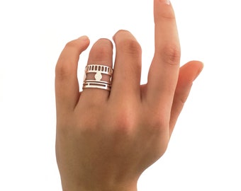 Wide Triple band ring, Ajustable ring LUXOR Gold-plated 24k or silver plated