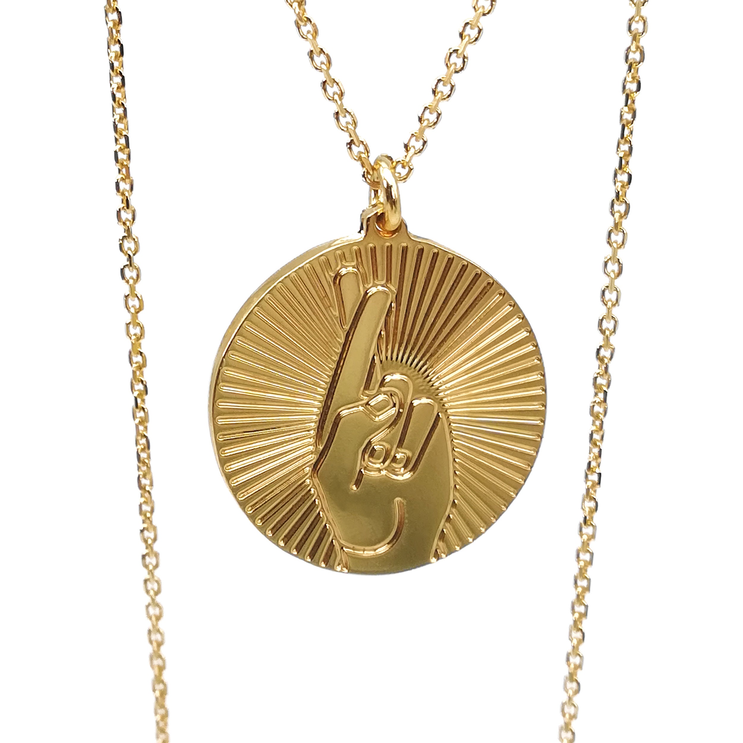 Lucky Medallion Necklace Dicc With Engraved Fingers Crossed - Etsy