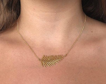 Palm tree leaf engraved pendant Gold plated 24k fine gold or silver plated with sterling silver chain