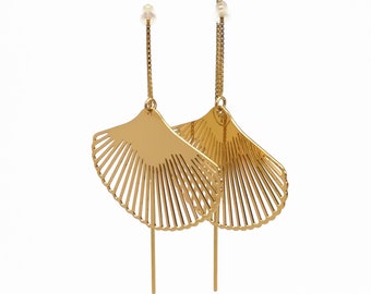 Elegant threaders with stylized large shell pendant 24k fine gold or silver plated
