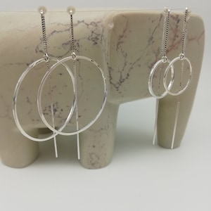 Circle threaders earrings Light weight, Long dainty ear threads, thread through minimalist earrings / 925 Sterling silver chain