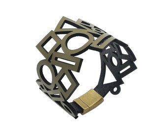 Geometric leather cuff for women with magnetic clasp design