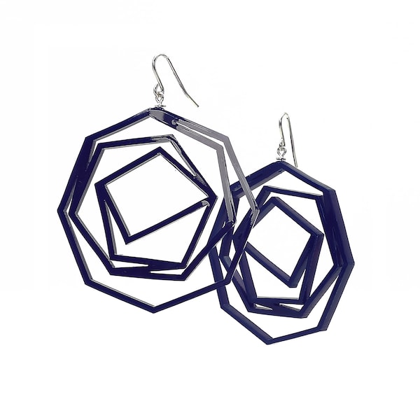 Large  earrings POLYGONES in acrylic, geometric light earrings 925 Sterling silver hook