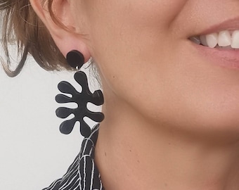 Monochrome acrylic earrings LYDIA inspired by Matisse cut-outs papers. 925 Sterling silver ear post
