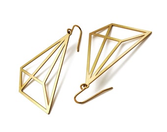 Light PYRAMID dangle earrings 3D effect - Sterling silver base hook earwire