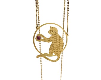 Long necklace with monkey pendant   / Gold plated 24k fine gold or silver plated. Sterling silver chain for silver option..