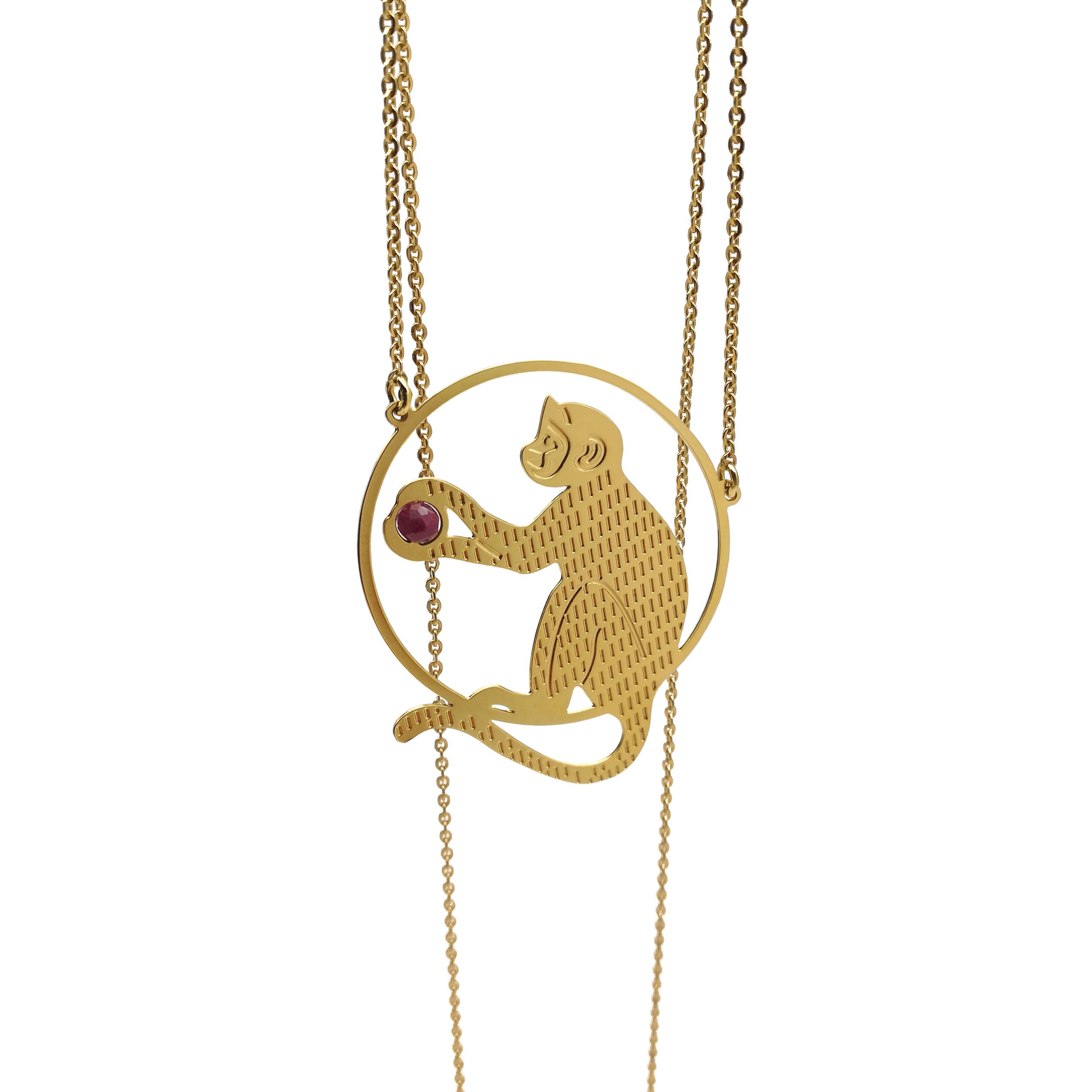 Long necklace with monkey pendant   / Gold plated 24k fine gold or silver plated. Sterling silver chain for silver option..
