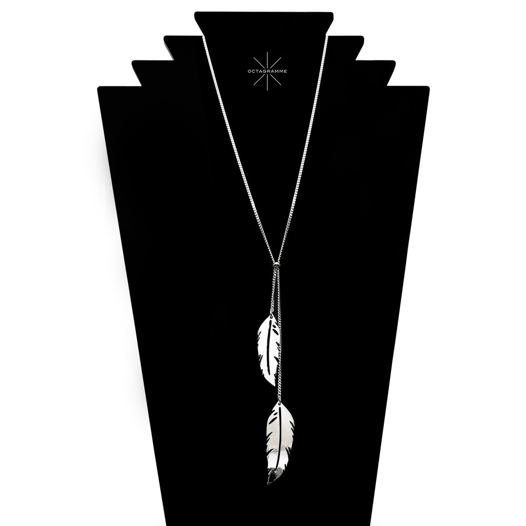 FEATHERS Necklace Adjustable 2 Different Feathers Pendants Gold Plated 24k Fine Gold or Silver