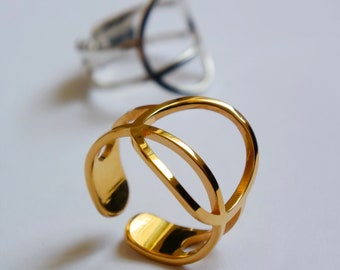 Open circle with a line ring OLGA ajustable gold plated 3 microns or silver plated