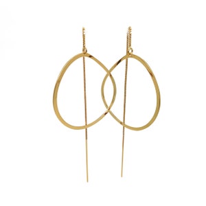 Ohrringe mit unregelmäßigem ovalem Anhänger, leichtes und minimalistisches GALET 925 Silber durch Kette vergoldet mit feinem 24 Karat Gold