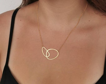 Necklace with Two irregular oval forms PEBBLES  Gold plated 24k fine gold or silver plated with sterling silver chain