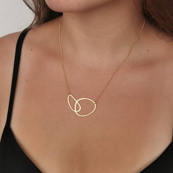 Necklace with Two irregular oval forms PEBBLES  Gold plated 24k fine gold or silver plated with sterling silver chain