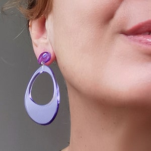 Boucles d'oreilles en acrylique style vintage SOPHIE avec attaches argent 925 Mauve translucide