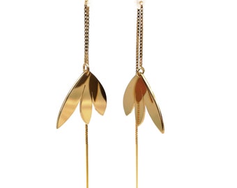 Ear threads with petal-shaped pendant PETAL with 925 silver chain plated with 24K fine gold