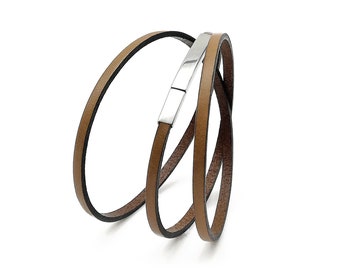 Wrap around MINIMALIST elegant leather bracelet with sterling silver clasp