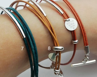 Bracelet en cuir double tour avec fermoir TOGGLE,  jonc et apprêts en argent 925, wrap bracelet , nombreux coloris