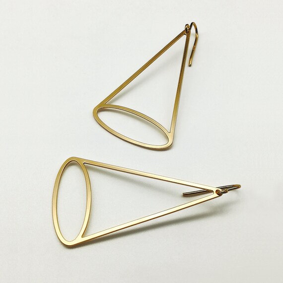 Cone Shaped Dangle Gold and Silver Earrings ICONIC Gold Plated 