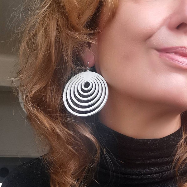 Large acrylic earrings VERTIGO. Monochrome design Op art earrings  925 Sterling silver hooks