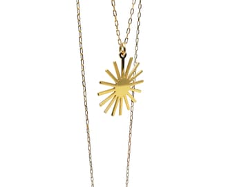 Graphic gold or silver STAR SUN dainty pendant Gold plated 24k fine gold or silver plated with sterling silver chain Sunburst