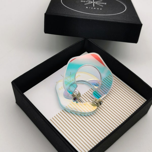 Boucles d'oreilles arc-en-ciel, créoles holographiques en acrylique transparent et iridescent, attaches argent 925, créoles ULLA RAINBOW