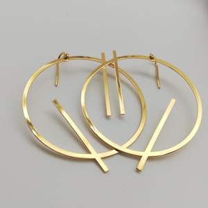 Dangle Hoop large graphical circle earrings "Tokyo"  Gold plated 24k fine gold or silver plated  with sterling silver attach