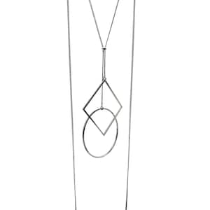 Square and circle geometric minimalist over head adjustable necklace, gold plated 24k fine gold or 925 sterling silver chain