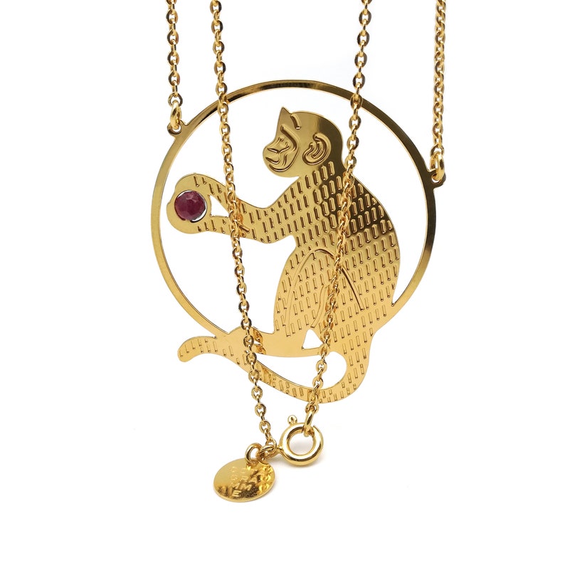 Long Necklace With Monkey Pendant / Gold Plated 24k Fine Gold or Silver