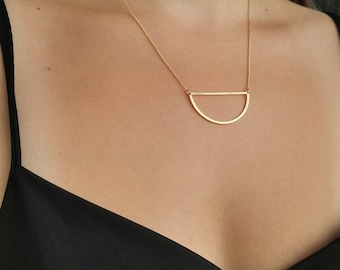 Minimalist Necklace HALF CIRCLE Gold plated 24k fine gold or silver plated with sterling silver chain