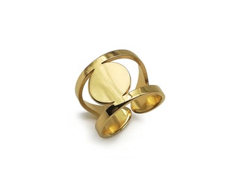 Ajustable large disc ring PASTILLE Gold plated 24k   circle ring