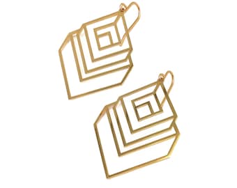 Optical effect square cubic earrings MICHELA Gold plated 24k fine gold or silver plated geometrical design