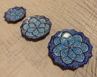 3 Small Mina Plates (Hand Painting on Copper)