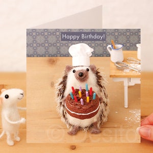 Whimsical greetings card - Happy Birthday, hedgehog Birthday card