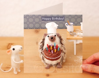 Whimsical greetings card - Happy Birthday, hedgehog Birthday card