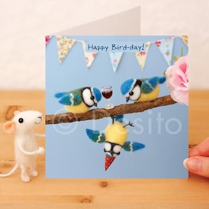 Funny Bluetits Birthday Card: Bird Lover's