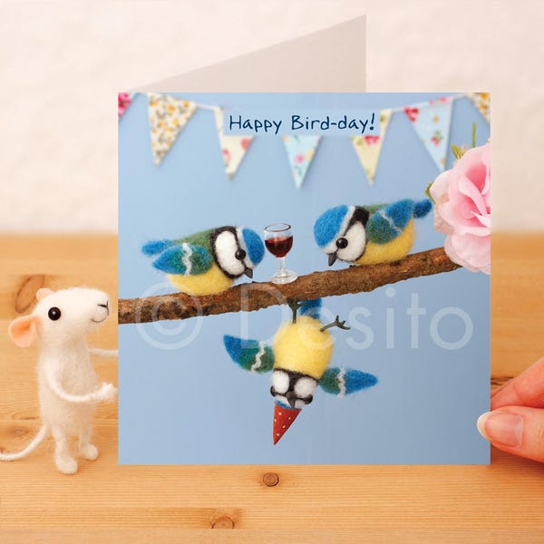 Funny Bluetits Birthday Card: Bird Lover's