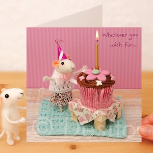 Whimsical Mouse Birthday Card: Needle Felted and photographed design