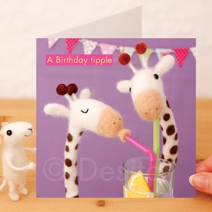 Funny Giraffe Birthday Card: Needle Felted / photographed Whimsical Art
