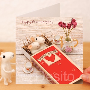 Whimsical Mice Anniversary Card: Needle Felted & photographed  Design