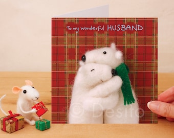 Husband Christmas Card: Whimsical Bears hugging