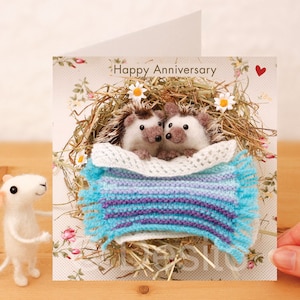 Hedgehog Anniversary Card: Handcrafted and photographed Whimsical Greeting